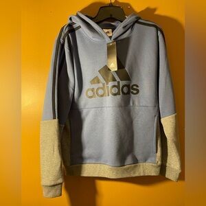 Adidas Men's Blue and Gray Logo Hoodie